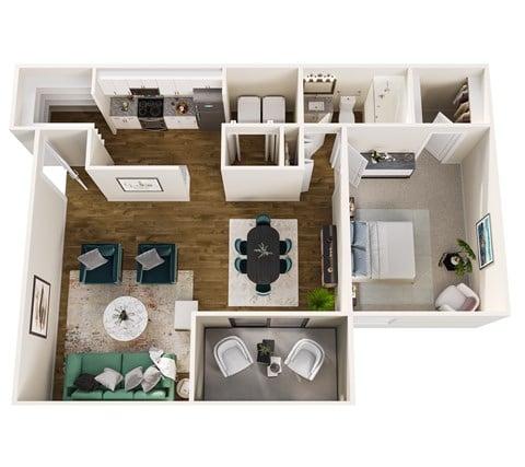 Floor plan for 1 bed, 1 bath, 885 sqft